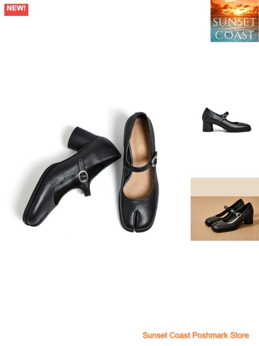 Women Chunky Block High Heels Mary Janes Split Toe Ankle Strap Dress Pumps